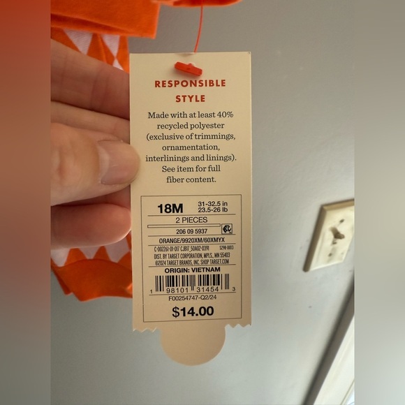 Cat & Jack Baby Halloween Pumpkin Matching Set SZ 18M Orange White Argyle New - Picture 2 of 5